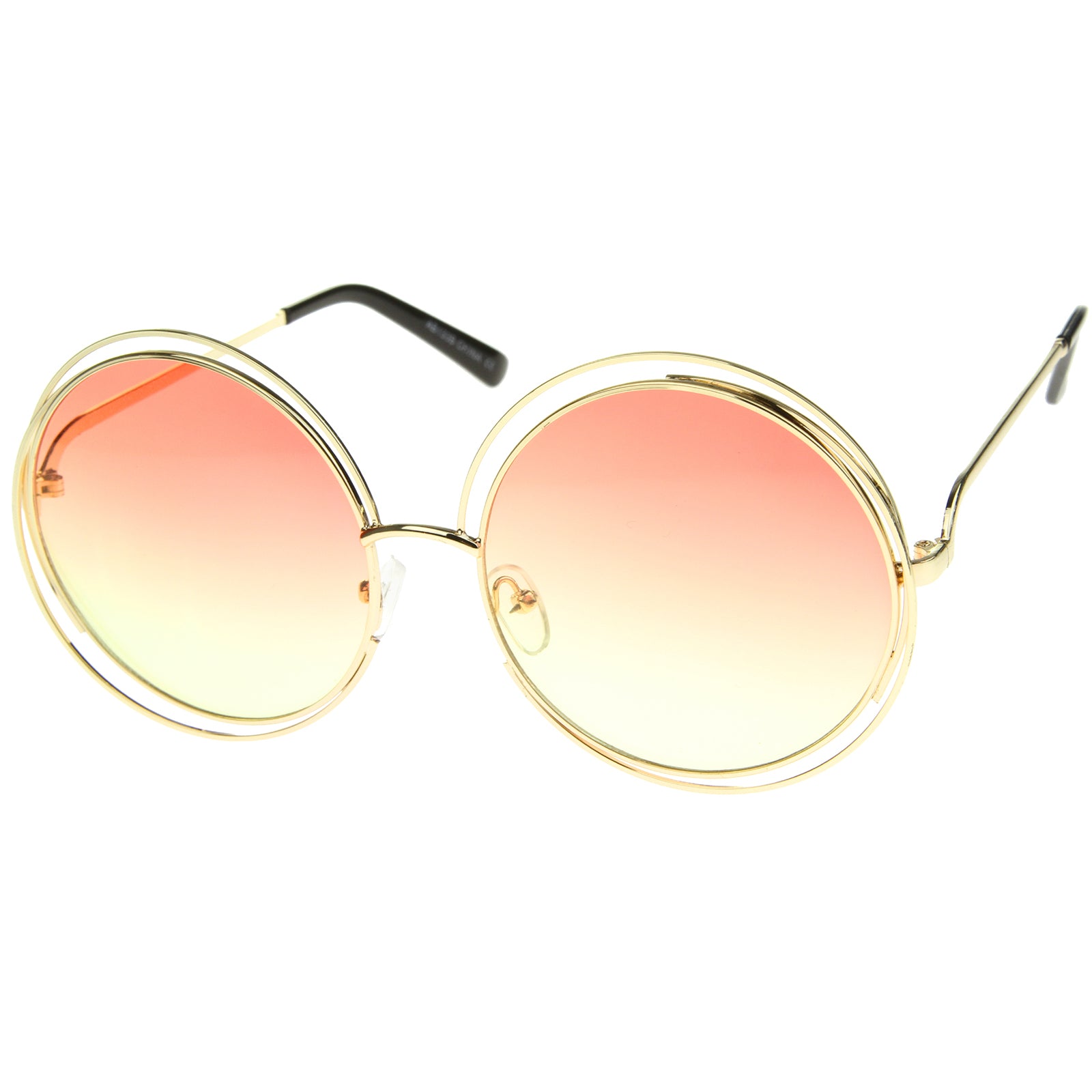 Oversize Wire Frame Gradient Two-Tone Color Lens Round Sunglasses 61mm