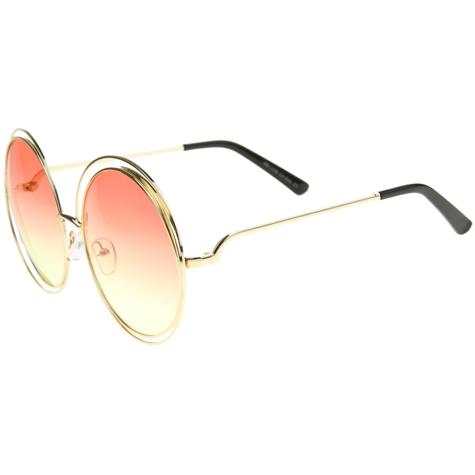 Oversize Wire Frame Gradient Two-Tone Color Lens Round Sunglasses 61mm