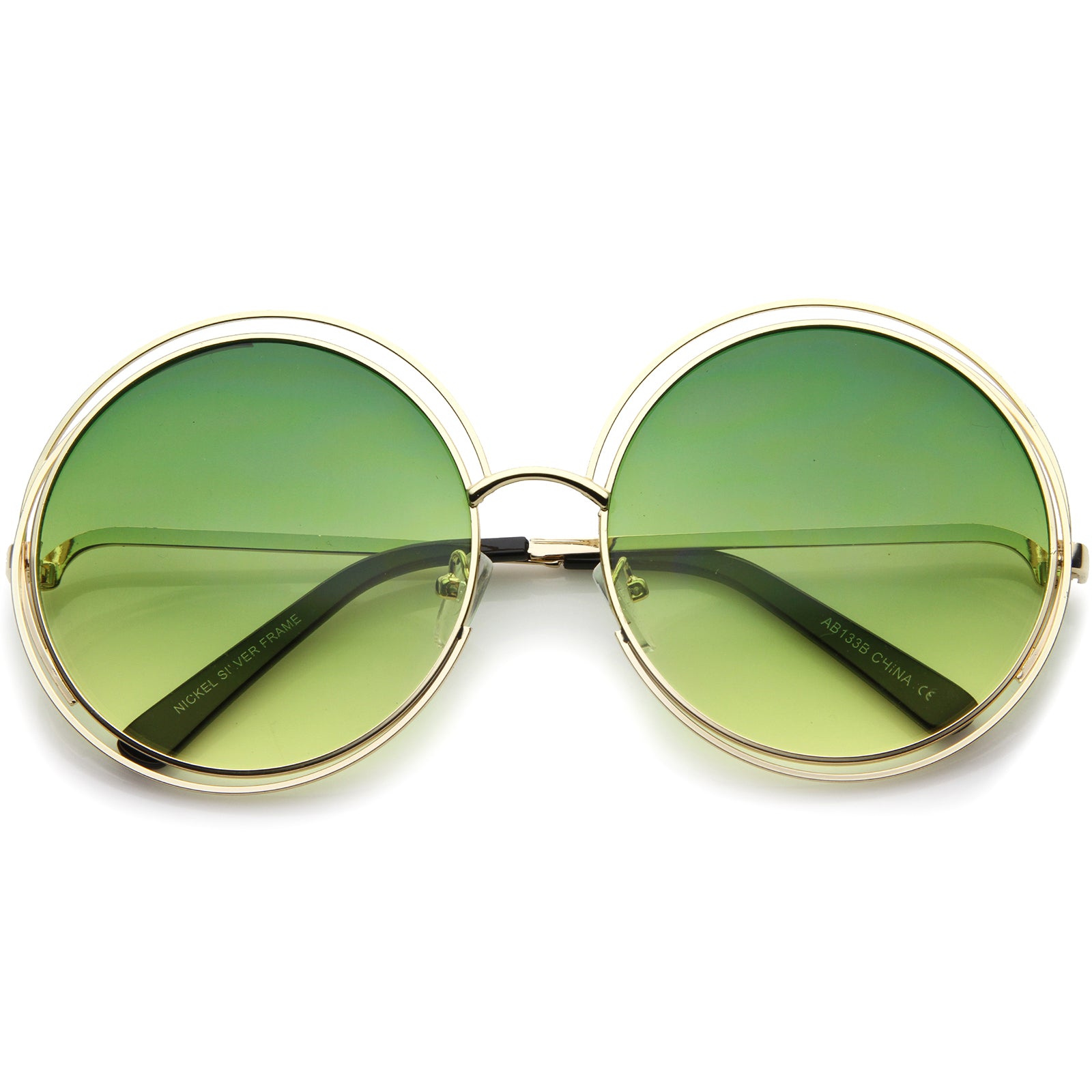 Oversize Wire Frame Gradient Two-Tone Color Lens Round Sunglasses 61mm