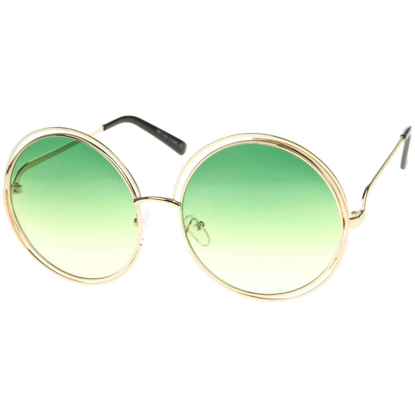 Oversize Wire Frame Gradient Two-Tone Color Lens Round Sunglasses 61mm
