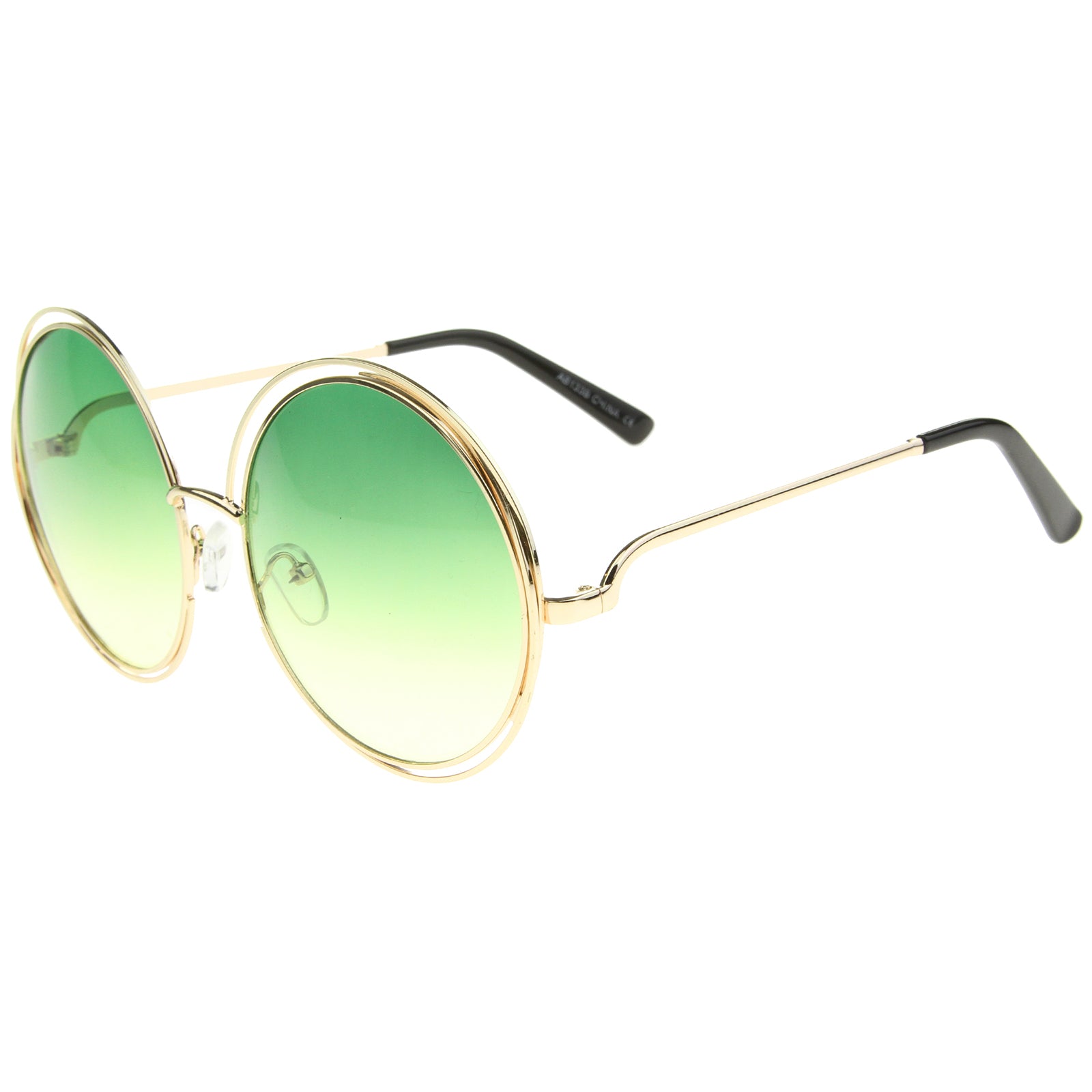 Oversize Wire Frame Gradient Two-Tone Color Lens Round Sunglasses 61mm