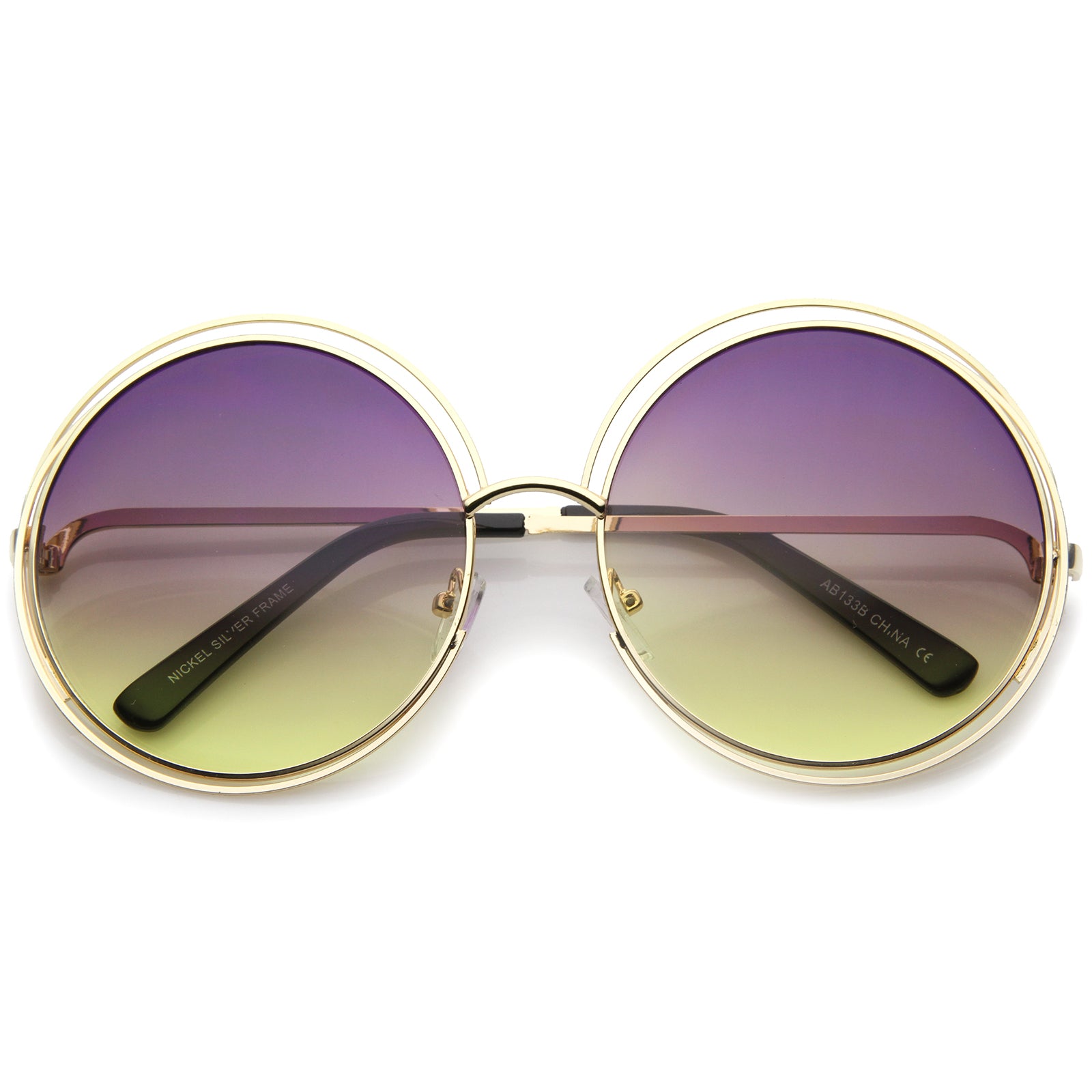 Oversize Wire Frame Gradient Two-Tone Color Lens Round Sunglasses 61mm