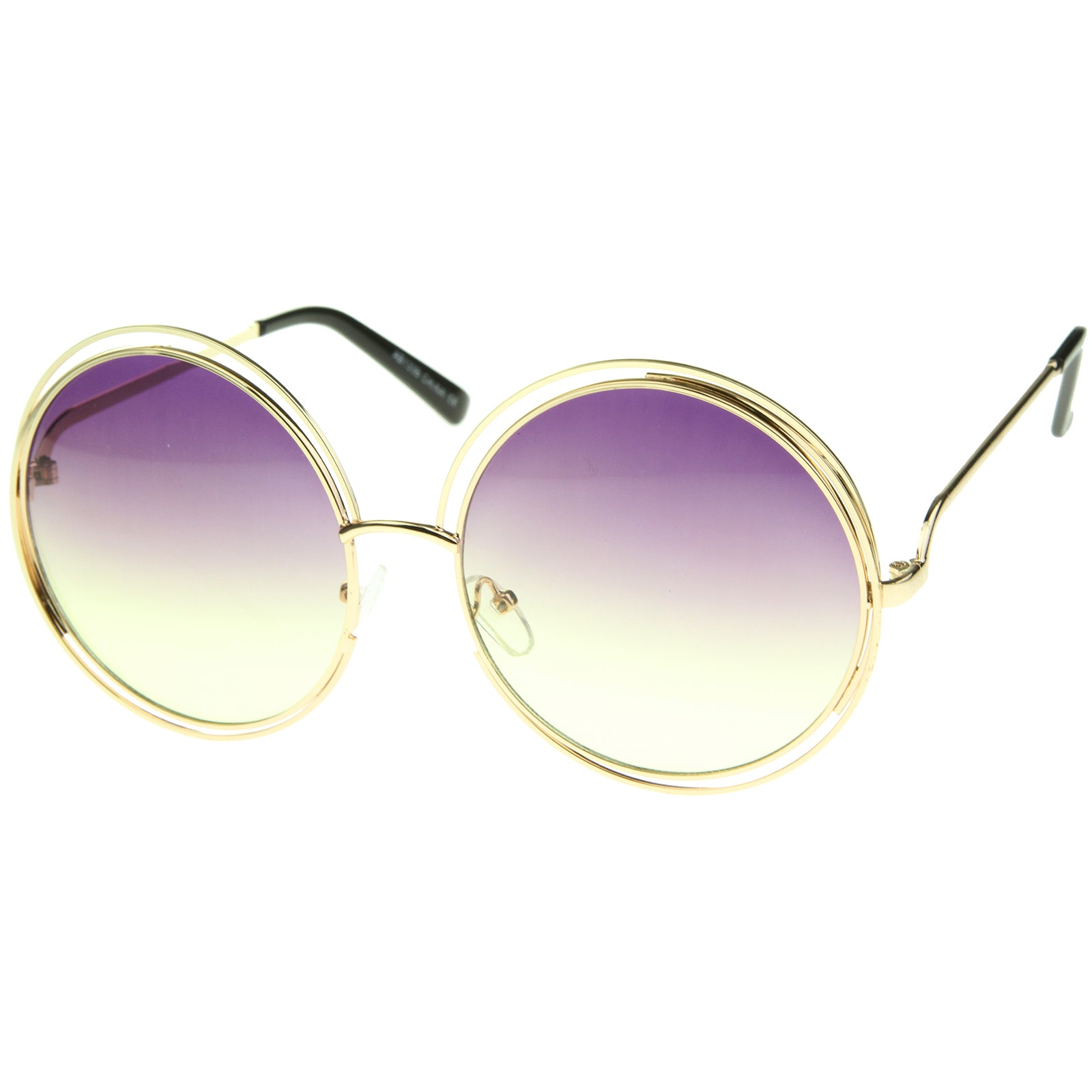 Oversize Wire Frame Gradient Two-Tone Color Lens Round Sunglasses 61mm