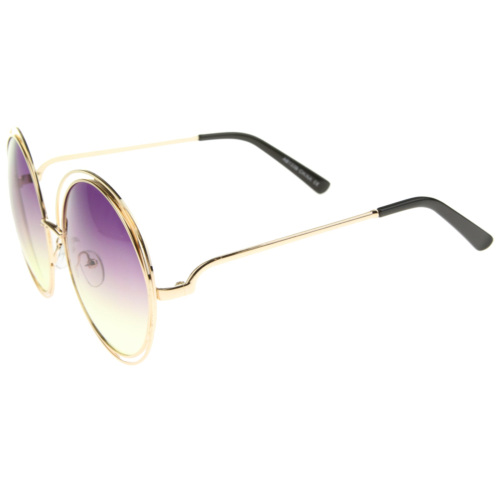 Oversize Wire Frame Gradient Two-Tone Color Lens Round Sunglasses 61mm