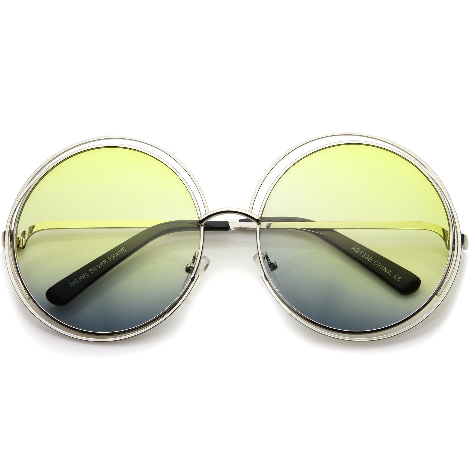 Oversize Wire Frame Gradient Two-Tone Color Lens Round Sunglasses 61mm