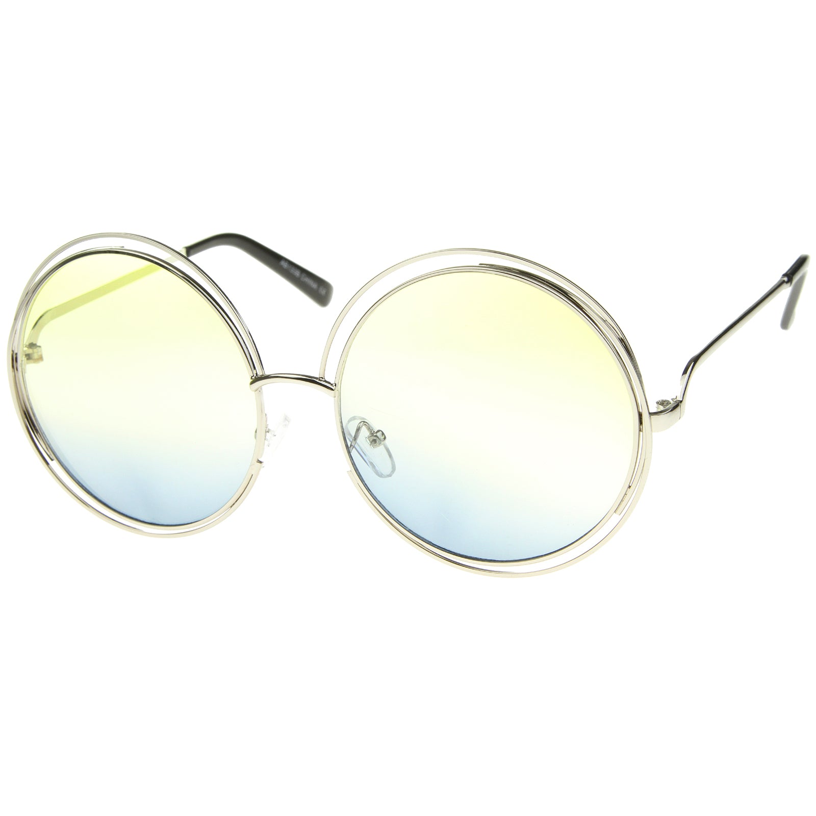 Oversize Wire Frame Gradient Two-Tone Color Lens Round Sunglasses 61mm