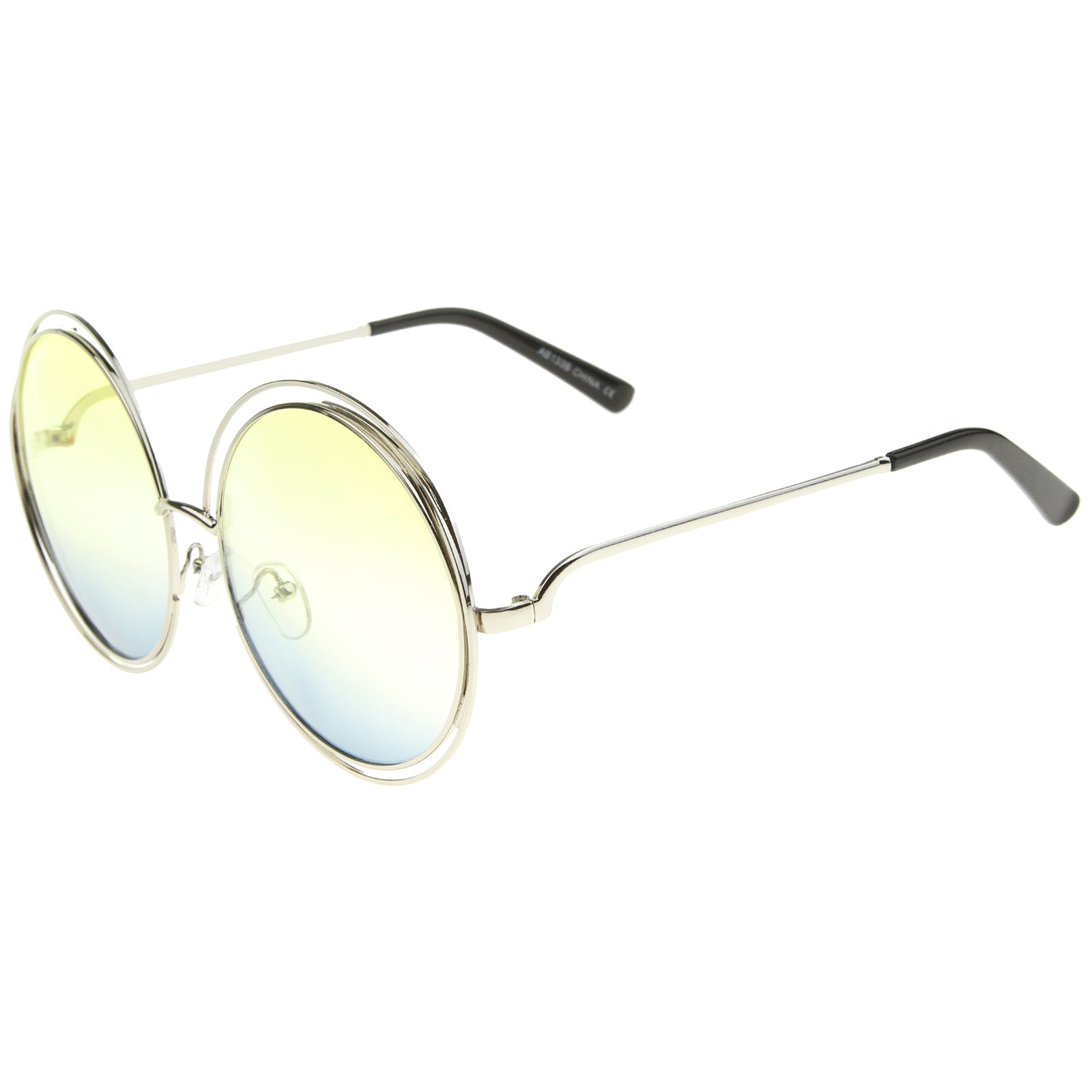 Oversize Wire Frame Gradient Two-Tone Color Lens Round Sunglasses 61mm