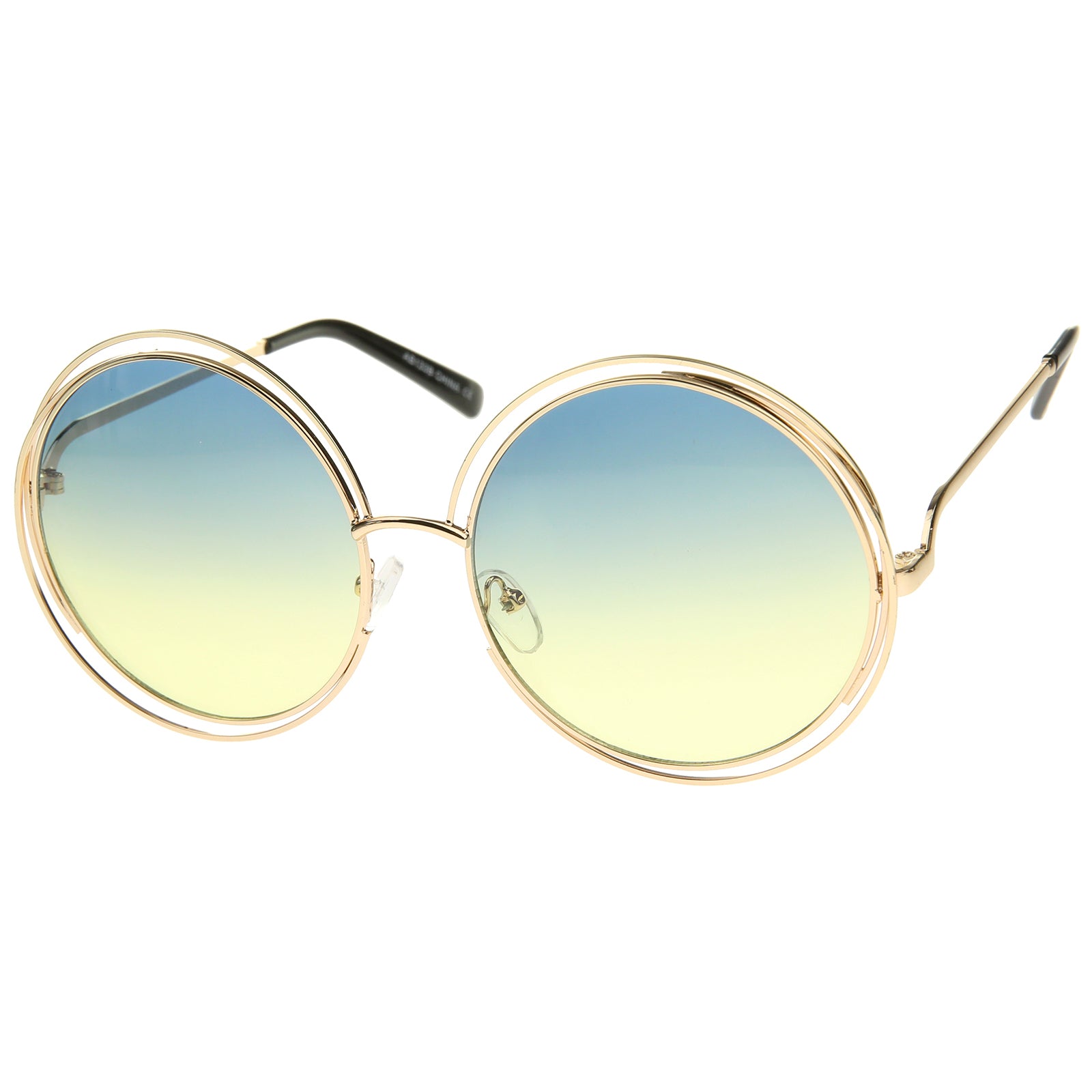 Oversize Wire Frame Gradient Two-Tone Color Lens Round Sunglasses 61mm