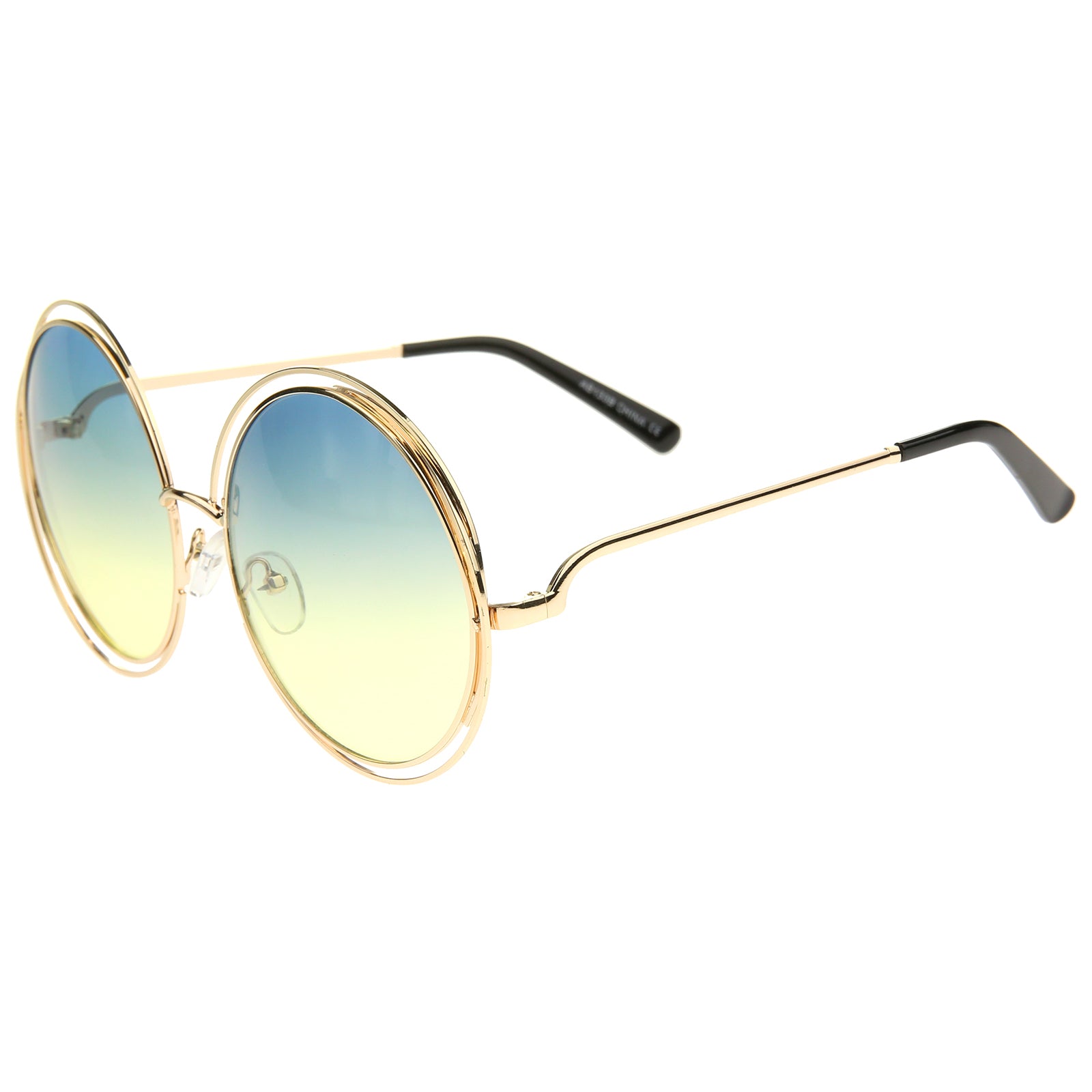 Oversize Wire Frame Gradient Two-Tone Color Lens Round Sunglasses 61mm