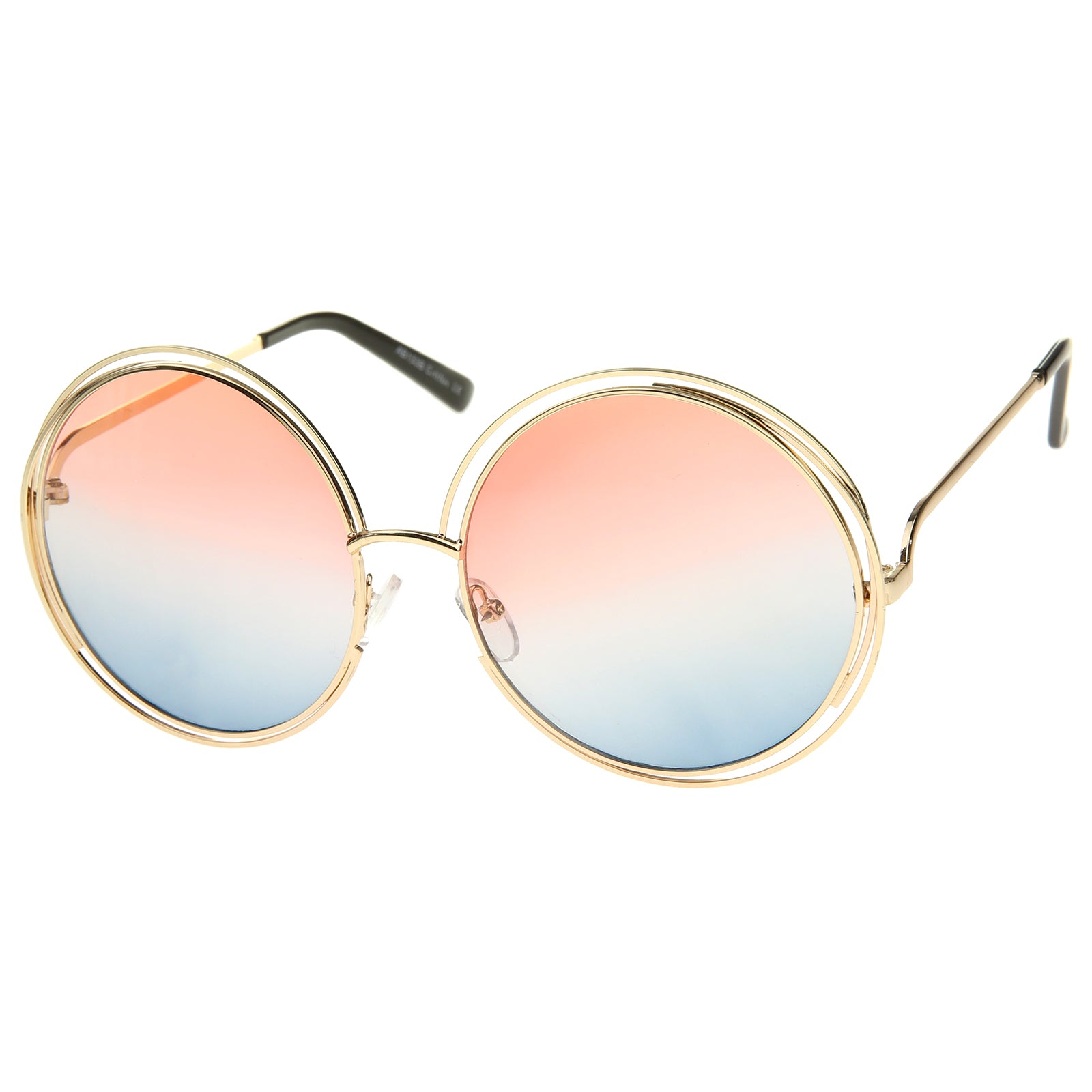 Oversize Wire Frame Gradient Two-Tone Color Lens Round Sunglasses 61mm