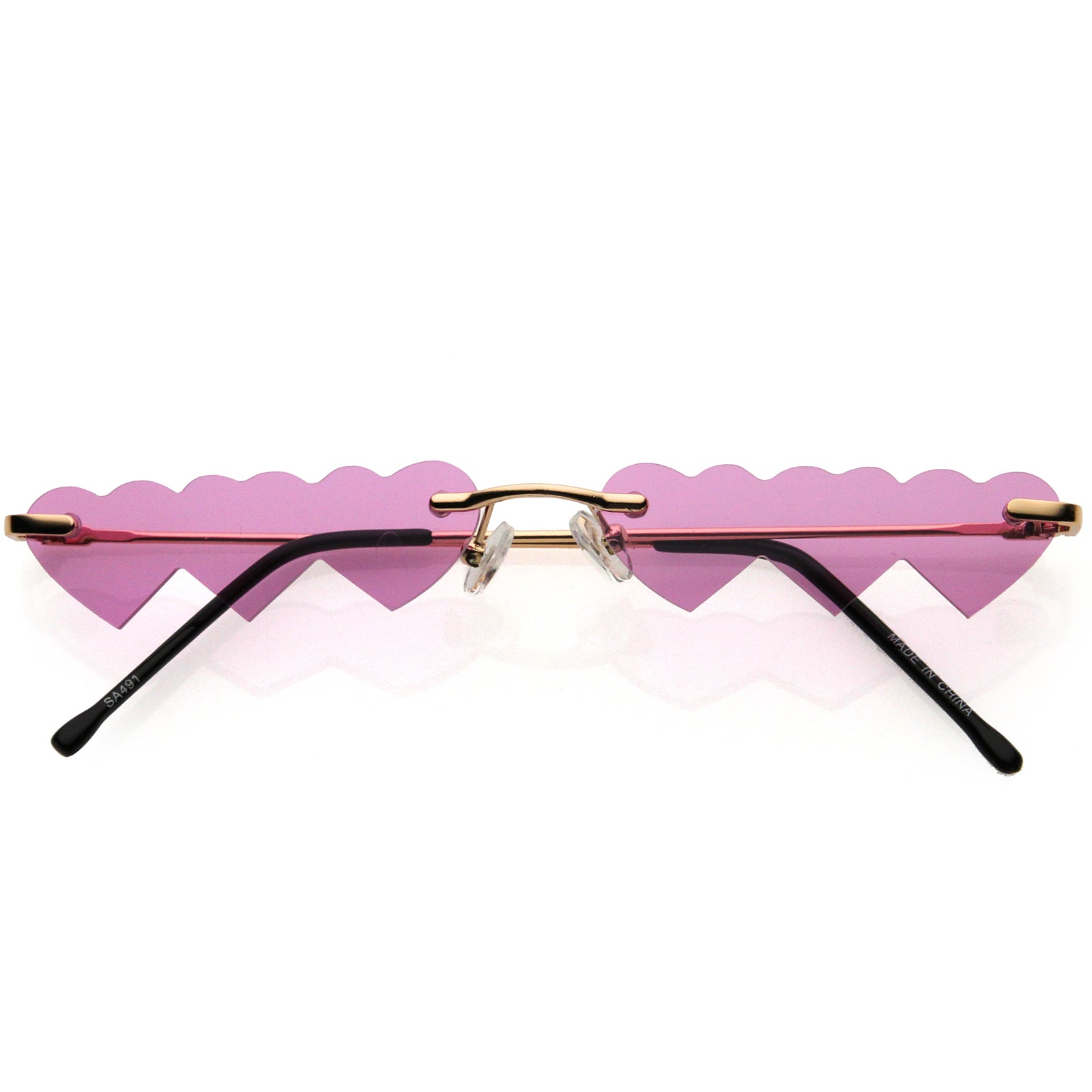 Micro Rimless Three Hearts Color Tinted Lens Heart Sunglasses 62mm