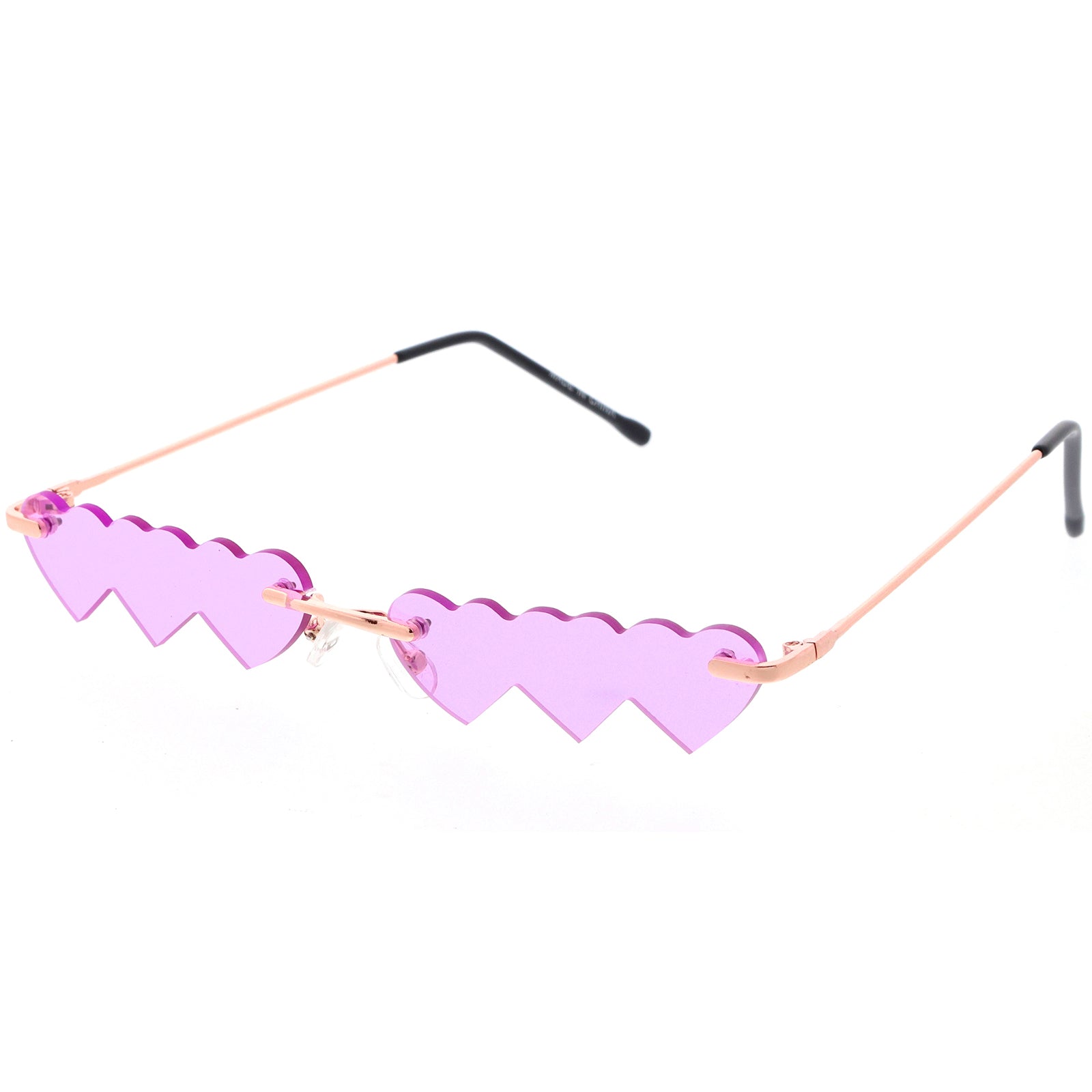 Micro Rimless Three Hearts Color Tinted Lens Heart Sunglasses 62mm