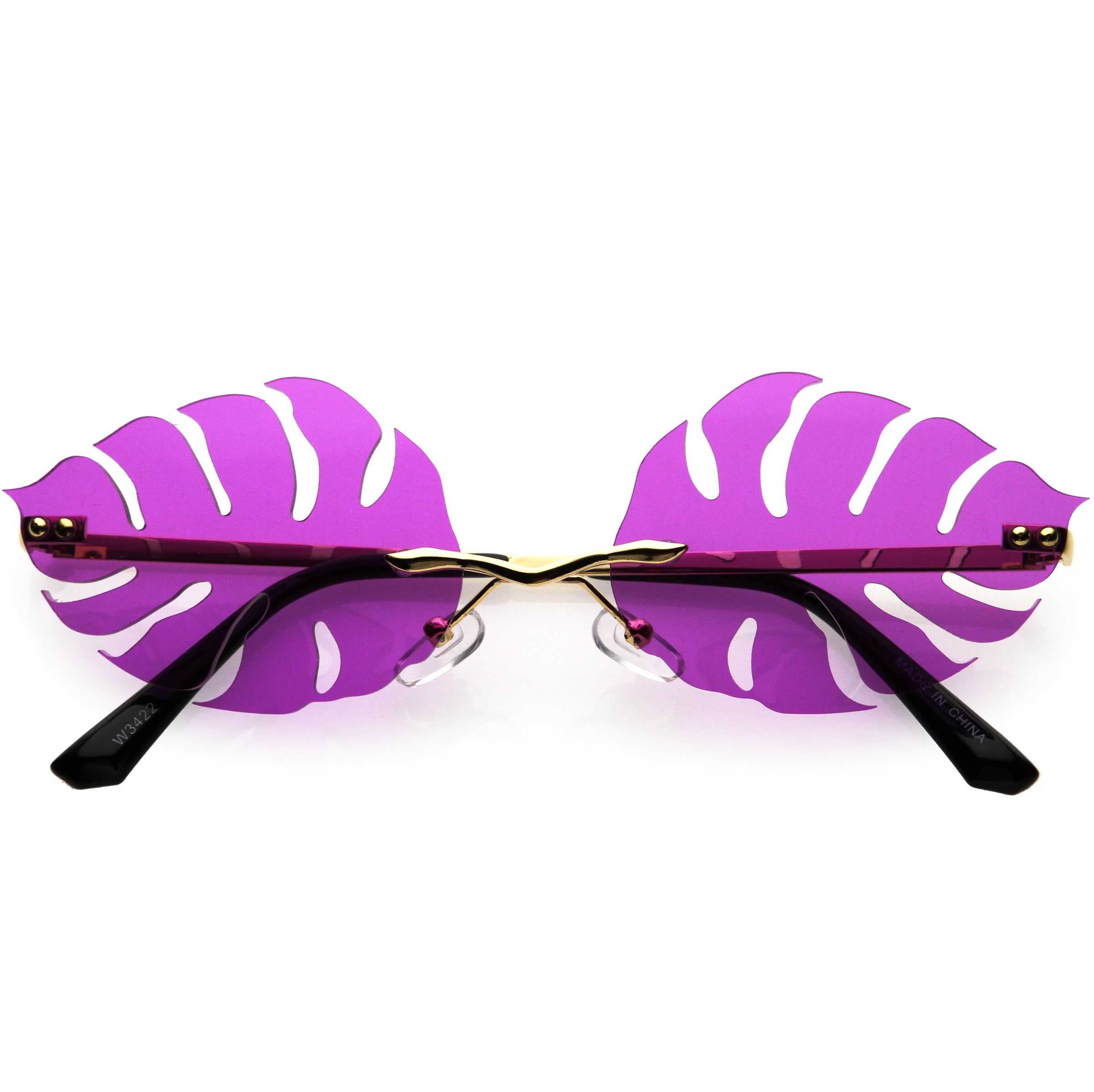 Tropical Palm Leaf Shape Cut-Out Rimless Color Tinted Leaves Sunglasses 60mm