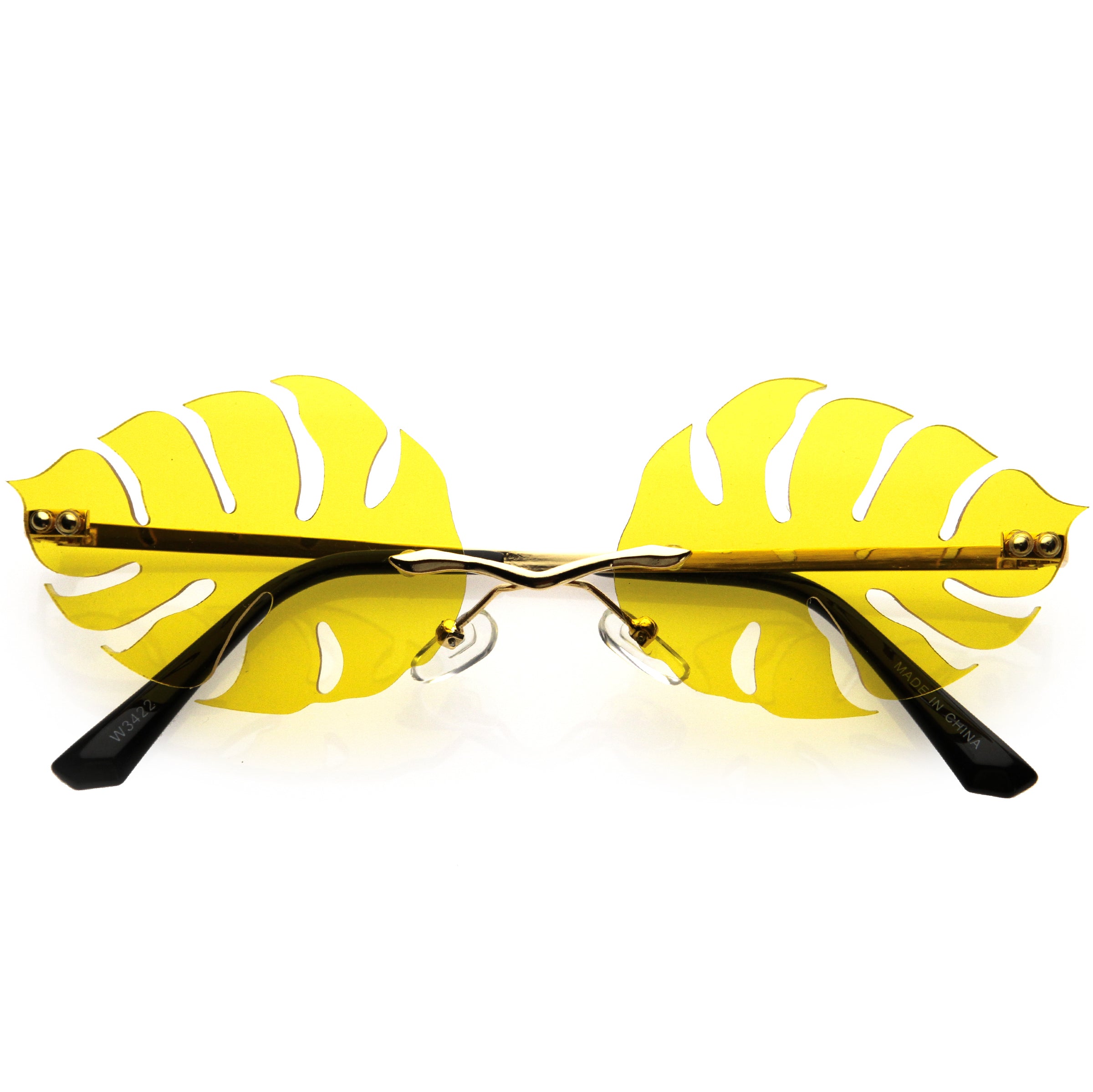 Tropical Palm Leaf Shape Cut-Out Rimless Color Tinted Leaves Sunglasses 60mm