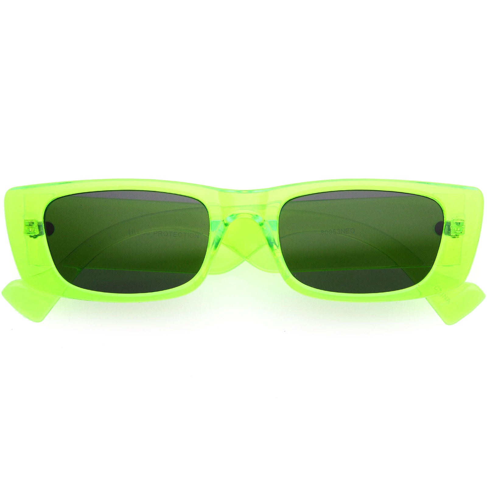 Retro Wide Square Flat Lens Chunky Neon Rectangle Sunglasses 52mm