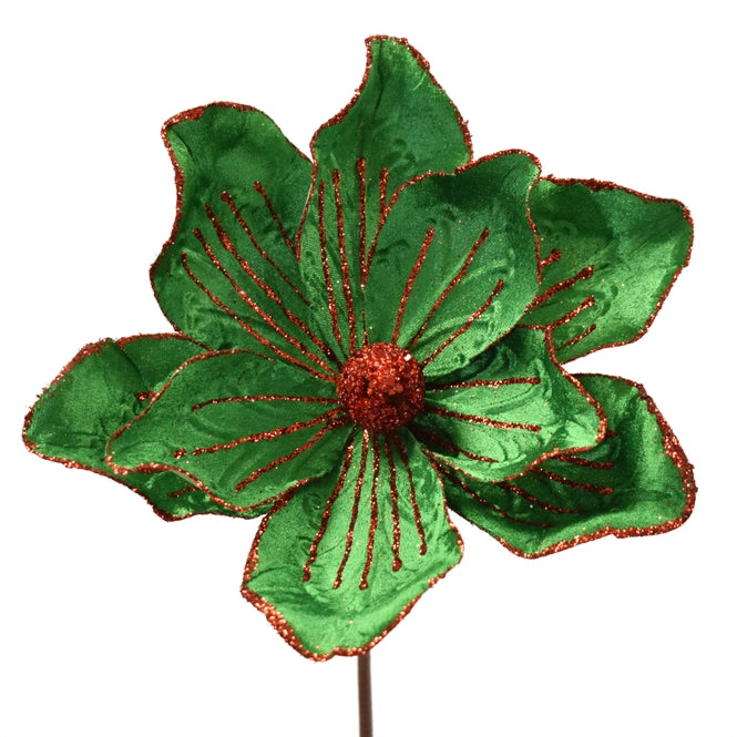 Whimsical Velvet Magnolia W/Veins 24'X9.5' -Deep Green/Red