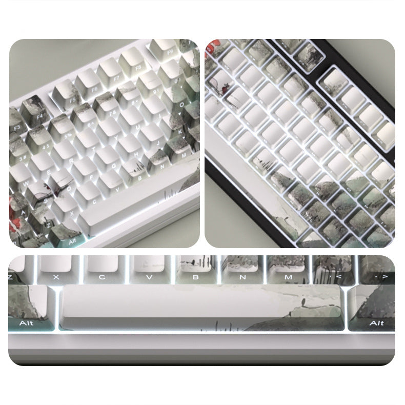 Glacier PBT Dyed Sub Cherry Profile Side Print Chinese Ink Painting Keycaps Set