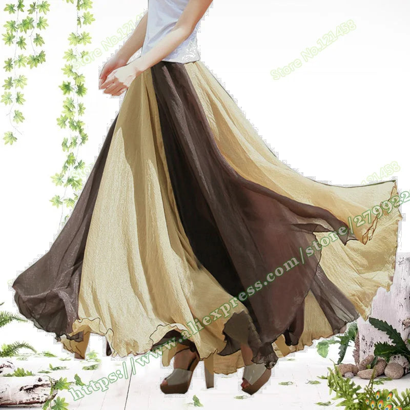 Female Clothing Bohemian Fashion Elegant Casual Stripe Chiffon Tulle Beach Maxi Long Skirt 2022 Summer Womens