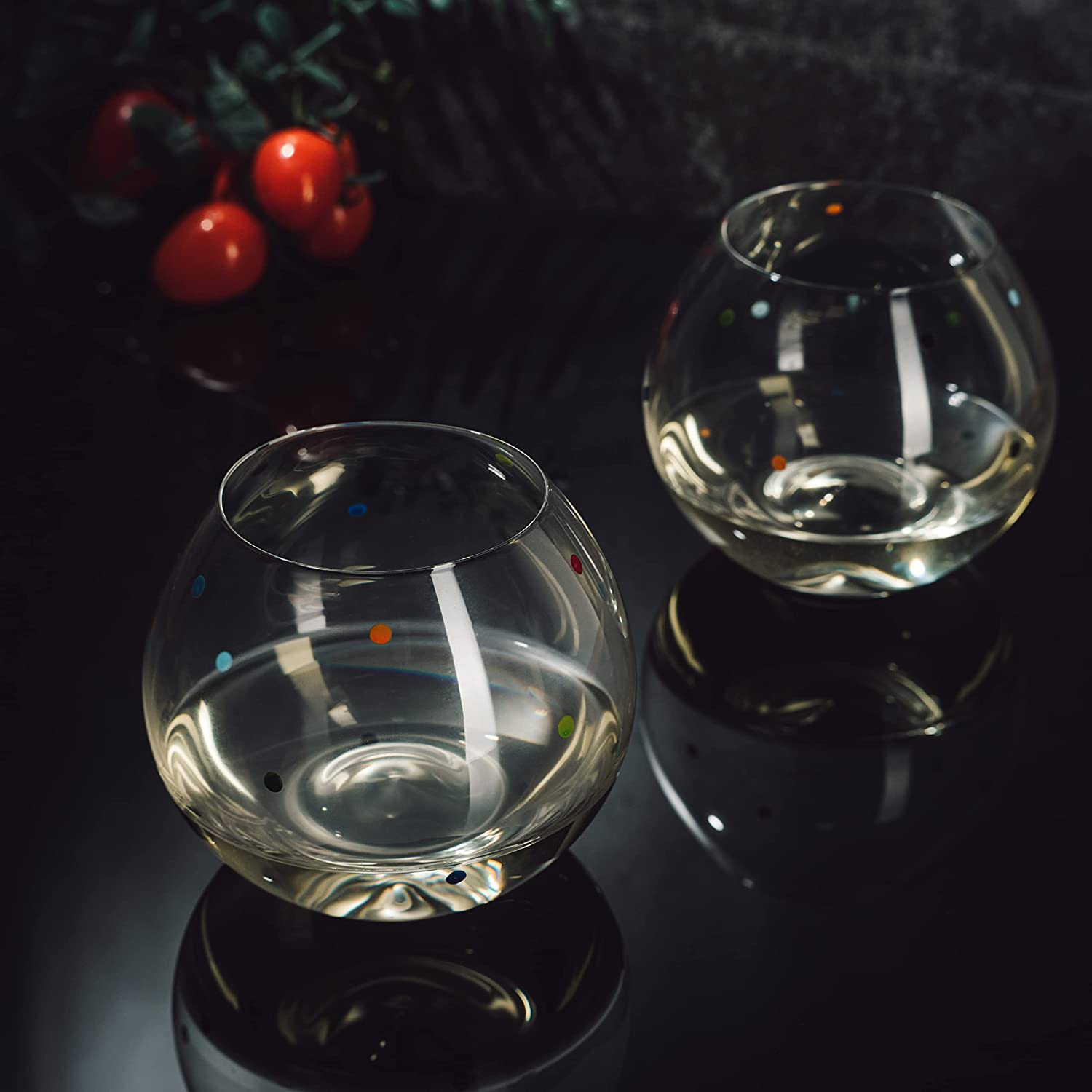 The Wine Savant - Polka Dot Stemless Bubble Wine Glasses - Set of 2 - 16oz