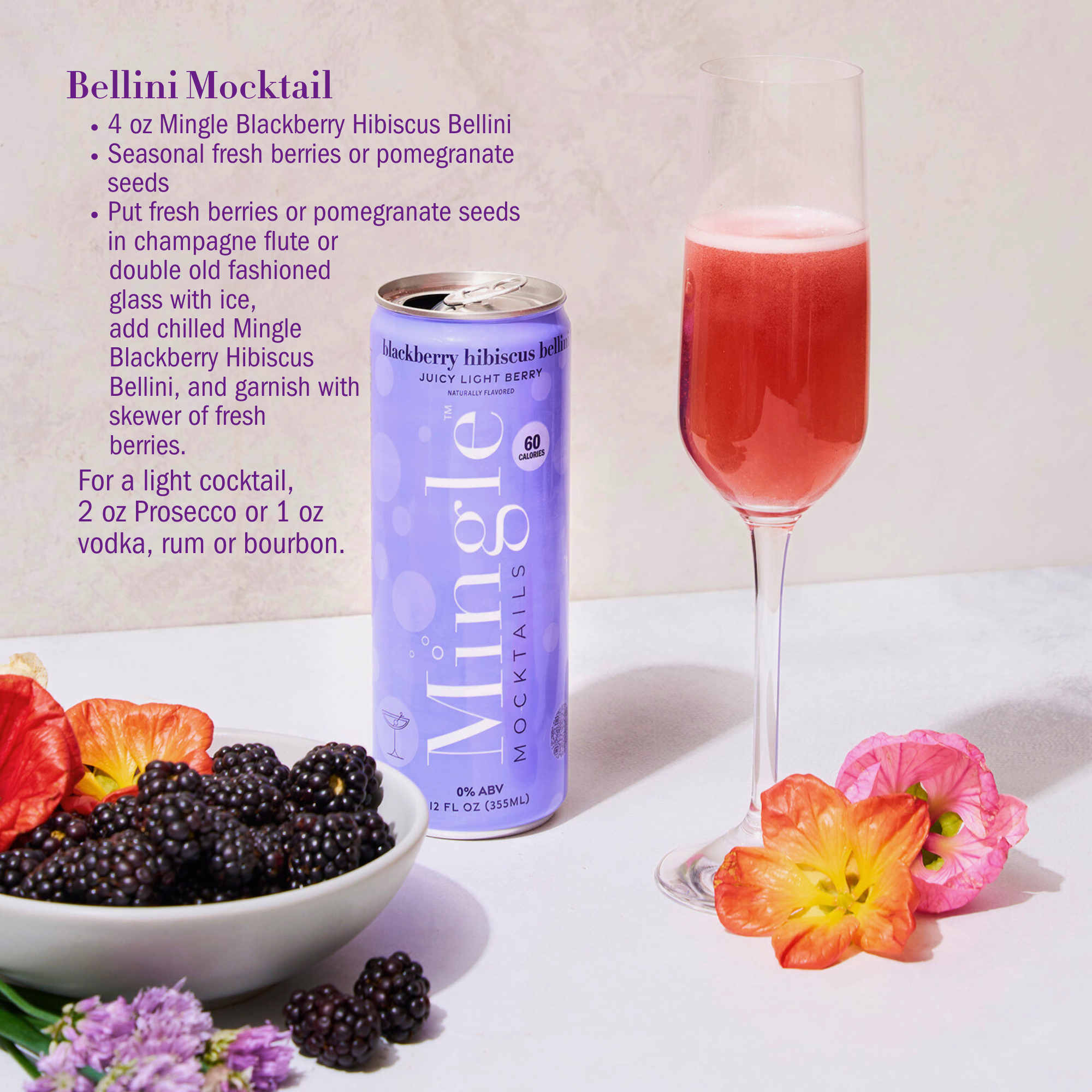 Mingle Mocktails - Blackberry Hibiscus Bellini - 6/12/24 Cans