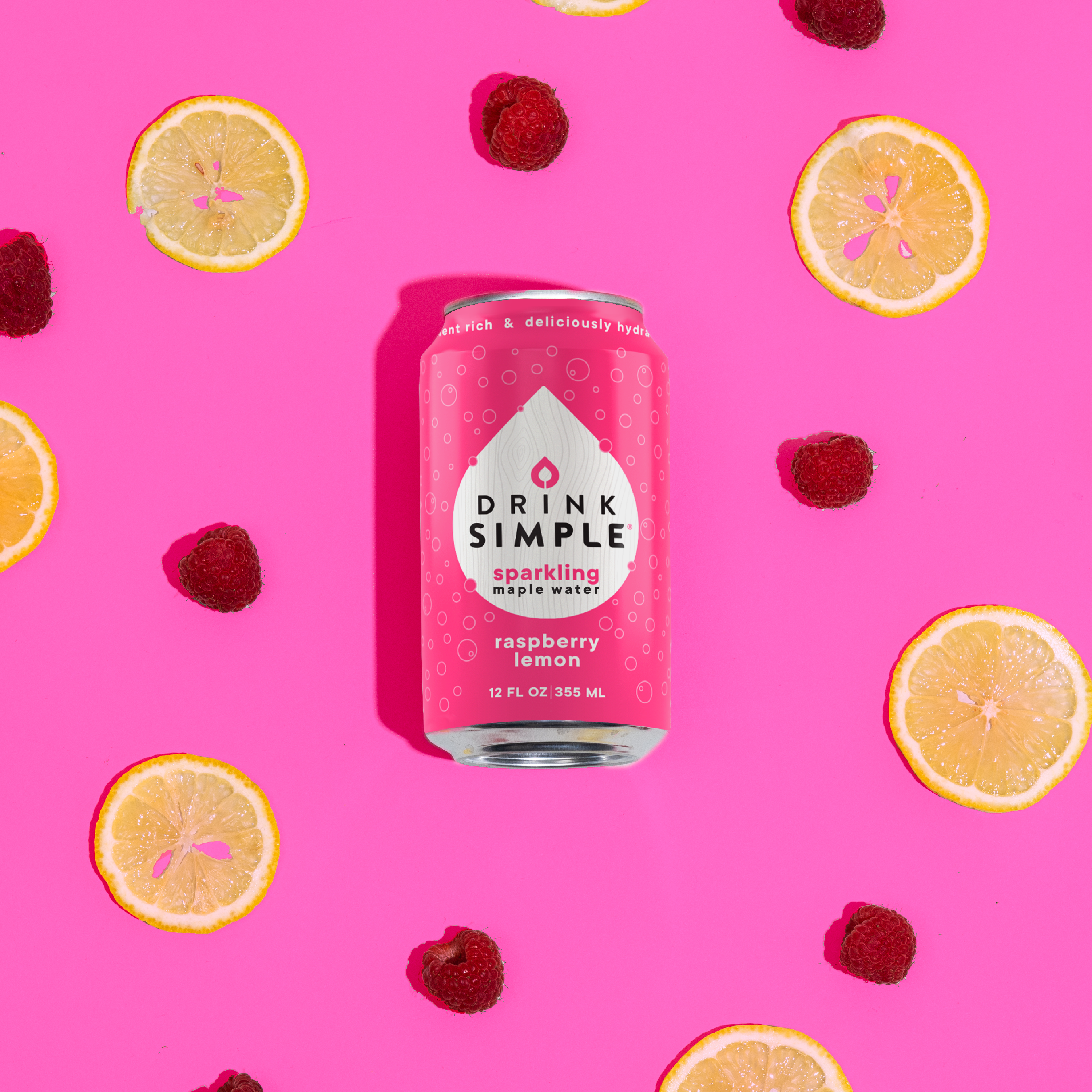 Drink Simple - Raspberry Lemon Sparkling Maple Water - 12oz - 12 Pack