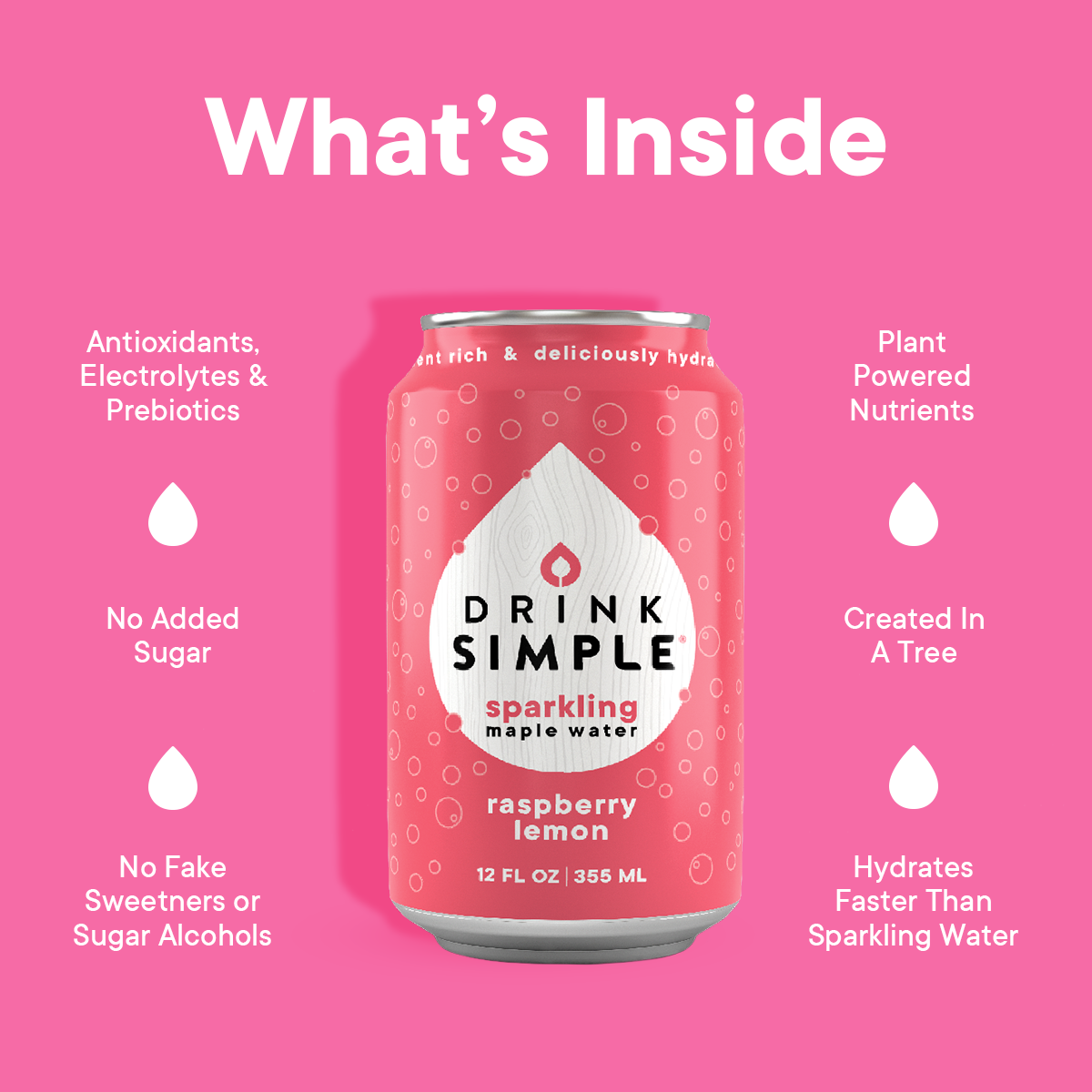 Drink Simple - Raspberry Lemon Sparkling Maple Water - 12oz - 12 Pack