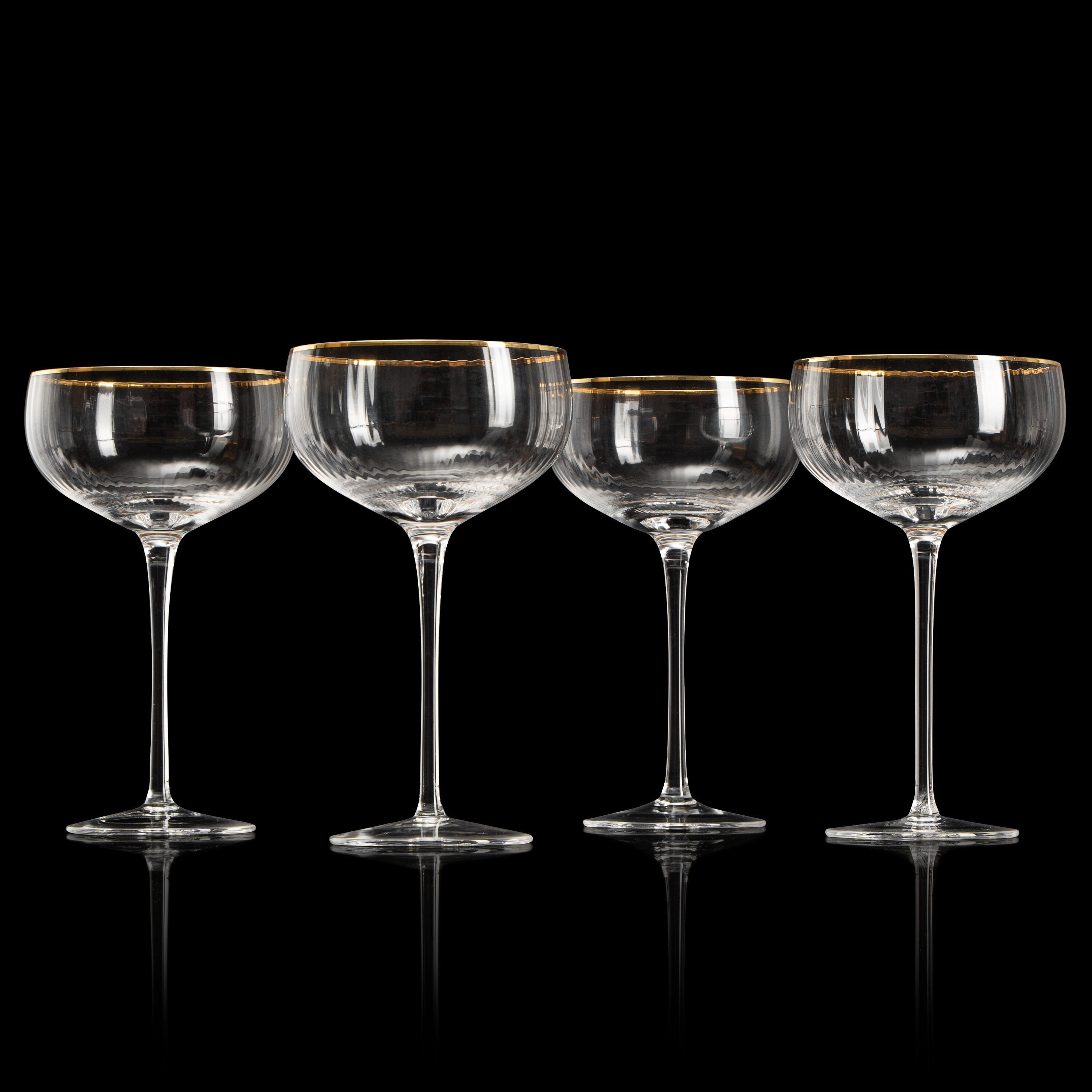 The Wine Savant - Gold Rim Coupe Champagne Glasses - (Ribbed) Set of 4 - 7oz