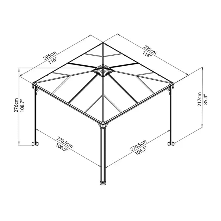 Palram Canopia Palermo 3 x 3 m (9.8 x 9.8 ft) Aluminium and Polycarbonate Gazebo