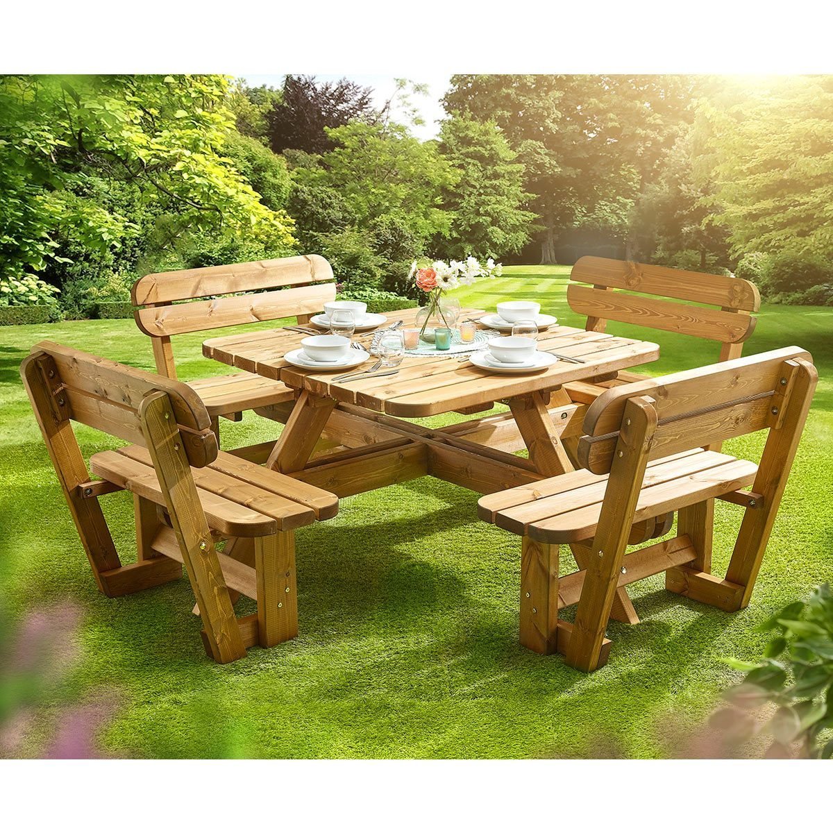 Anchor Fast 8 Seater Pine Wood Picnic Bench