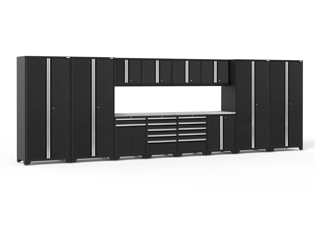 NewAge Pro Series 14 Piece Cabinet Set with Lockers, Base, Wall, Tool Drawer, Multi-Function Cabinets and 56 in. Worktop