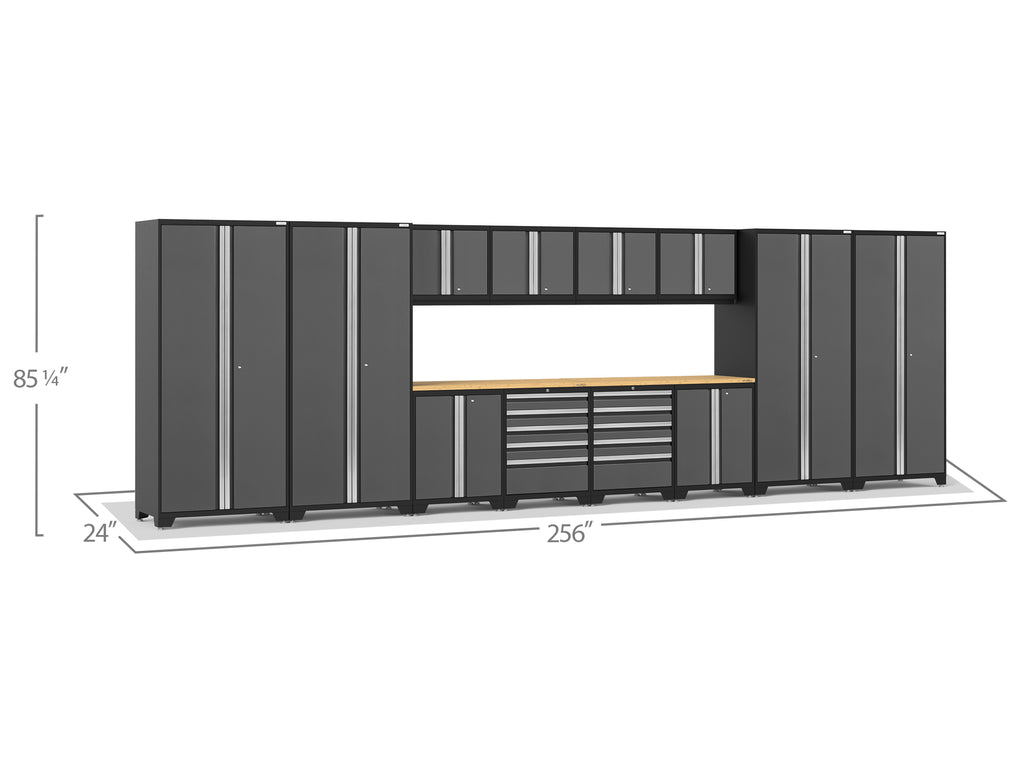 NewAge Pro Series 14 Piece Cabinet Set with Lockers, Base, Wall, Tool Drawer Cabinets and 56 in. Worktop