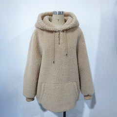 【Whispering Sands】1/4 zipper womens pullover faux fur wool coat hood