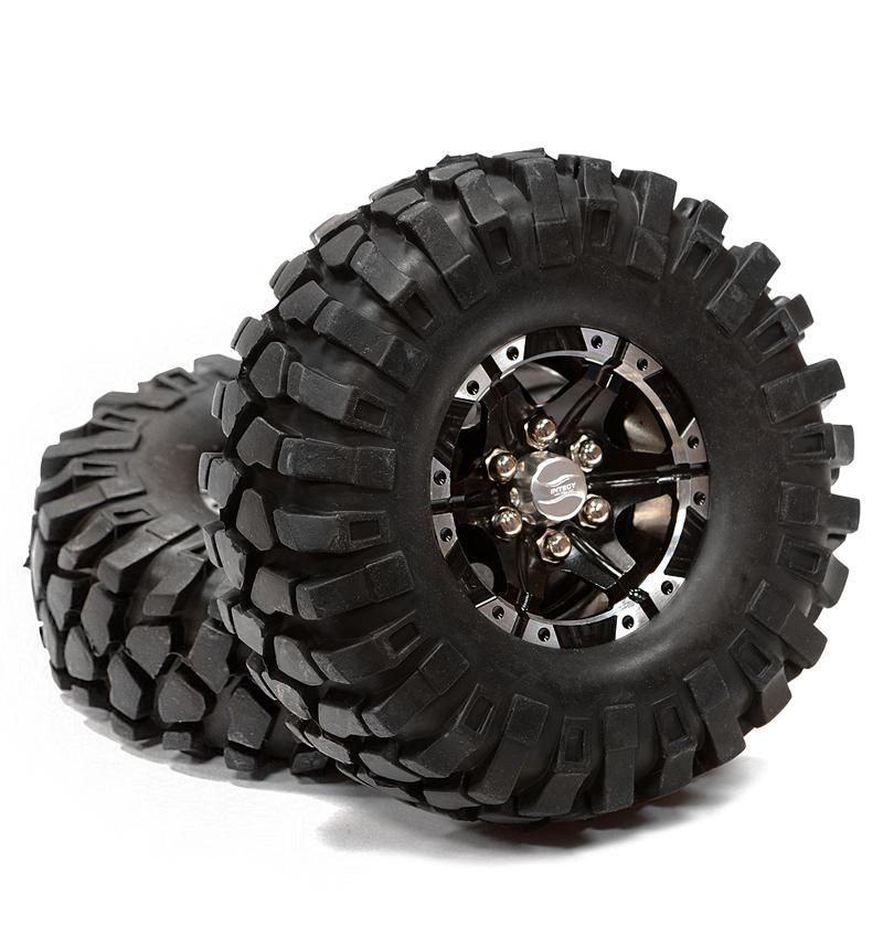 Billet Machined 6 Spoke XQ 1.9 Wheel & Tire (2) for Scale Crawler (O.D.=110mm) C24753BLACK