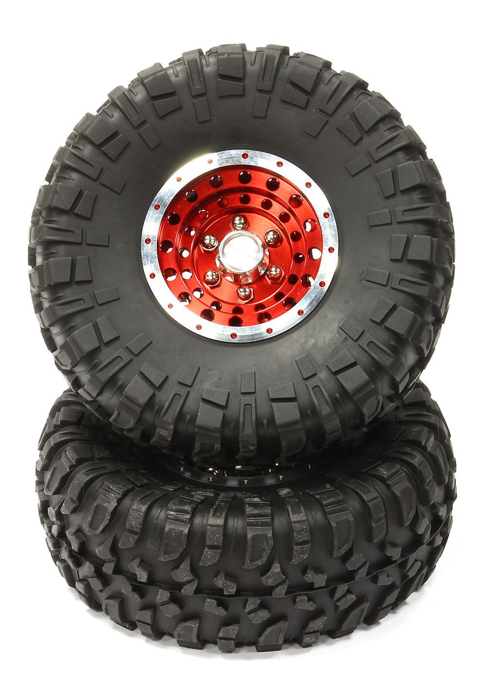 Billet Machined X4 Spoke 2.2 Wheel & Tire Set (2) for Rock Crawler (O.D.=132mm) C24871RED