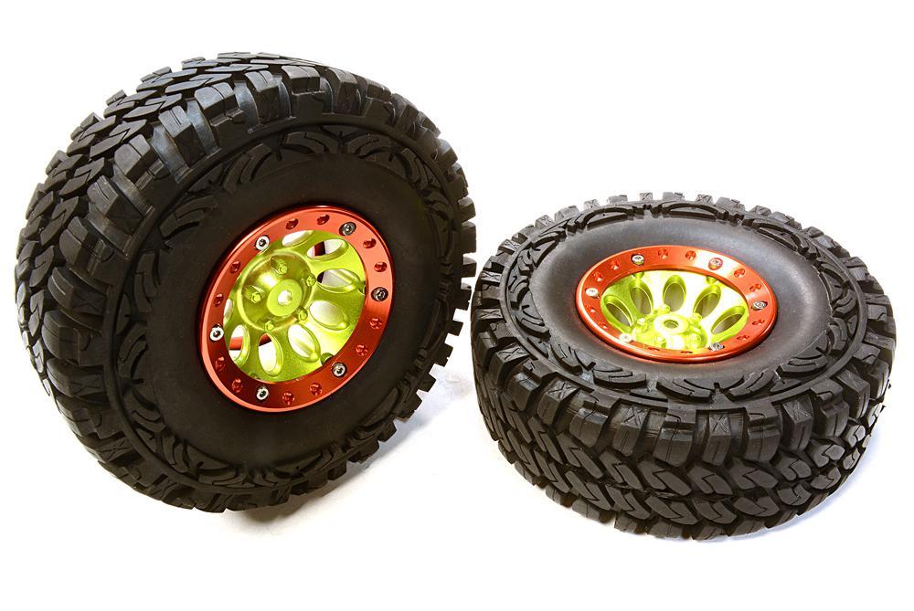 10H Composite 1.9 Wheel w/ Alloy Ring & Tire (2) for Scale Crawler (O.D.=113mm) C26379GREENRED