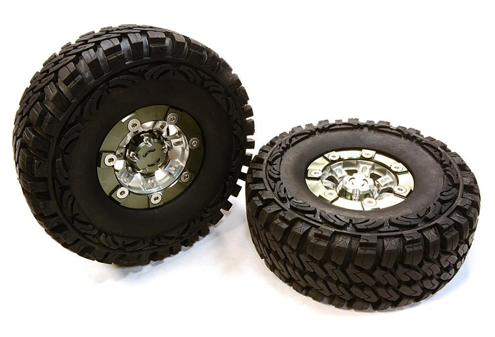 Billet Machined X9 Spoke 1.9 Wheel & Tire Set (2) for Scale Crawler (O.D.=113mm) C26381GUN