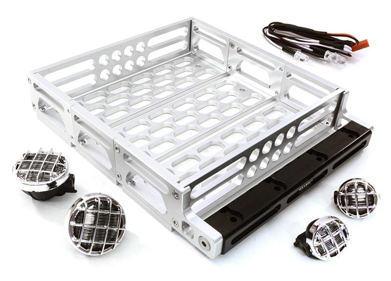Realistic 1/10 Scale Alloy Luggage Tray 125x106x24mm with 4 LED Spot Light Set C26899SILVER