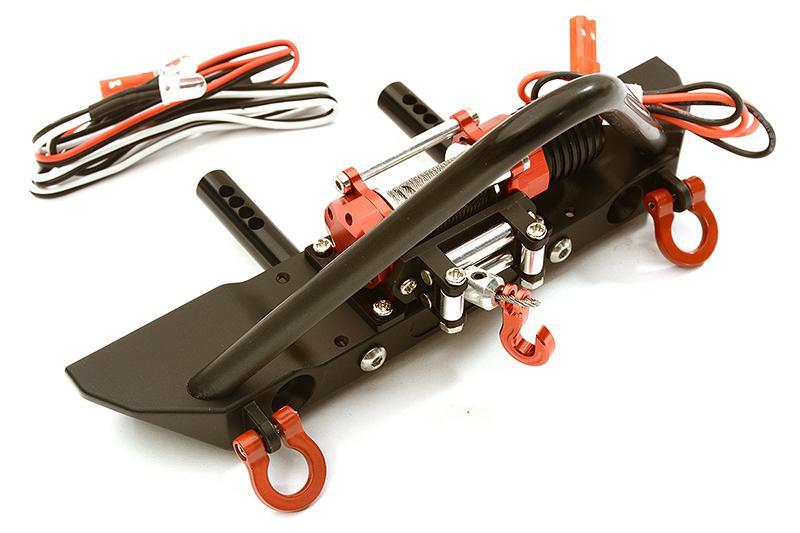 Realistic Front Alloy Bumper w/ Winch & LED for Traxxas TRX-4 w/ 43mm Mount C28491BLACKRED