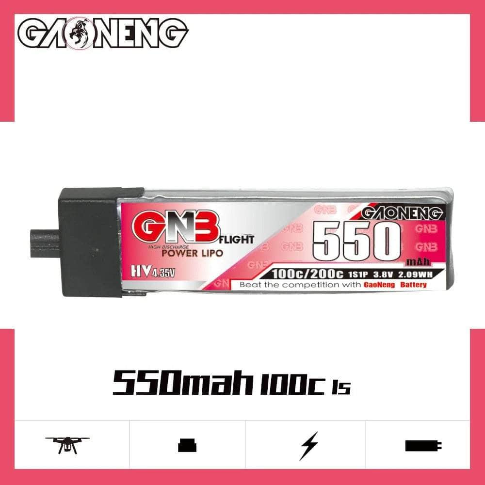 Gaoneng GNB 3.8V 1S 550mAh 100C LiHV Whoop/Micro Battery w/ Plastic Head - A30