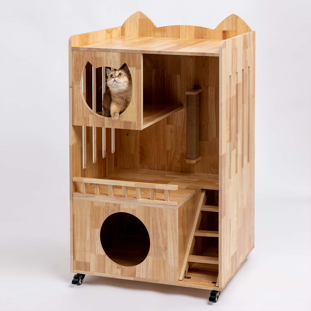PETOMG Cat House, Cat Condo, Cat Furniture, Cat Stand| Rubberwood