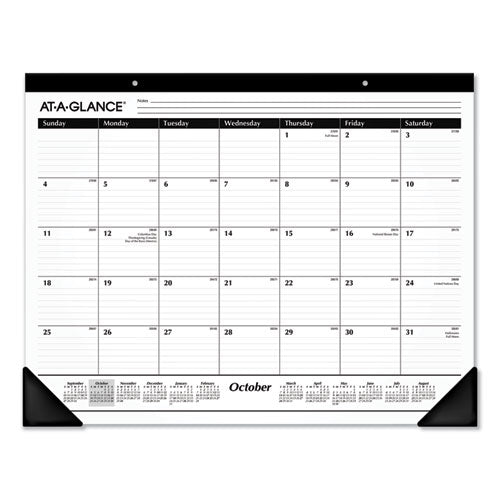 Academic Year Ruled Desk Pad, 21.75 X 17, White Sheets, Black Binding, Black Corners, 16-month (sept To Dec): 2022 To 2023