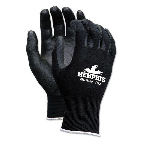 Economy Pu Coated Work Gloves, Black, Large, Dozen