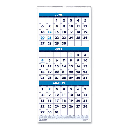 Recycled Three-month Format Wall Calendar, Vertical Orientation, 8 X 17, White Sheets, 14-month (june To July): 2022 To 2023