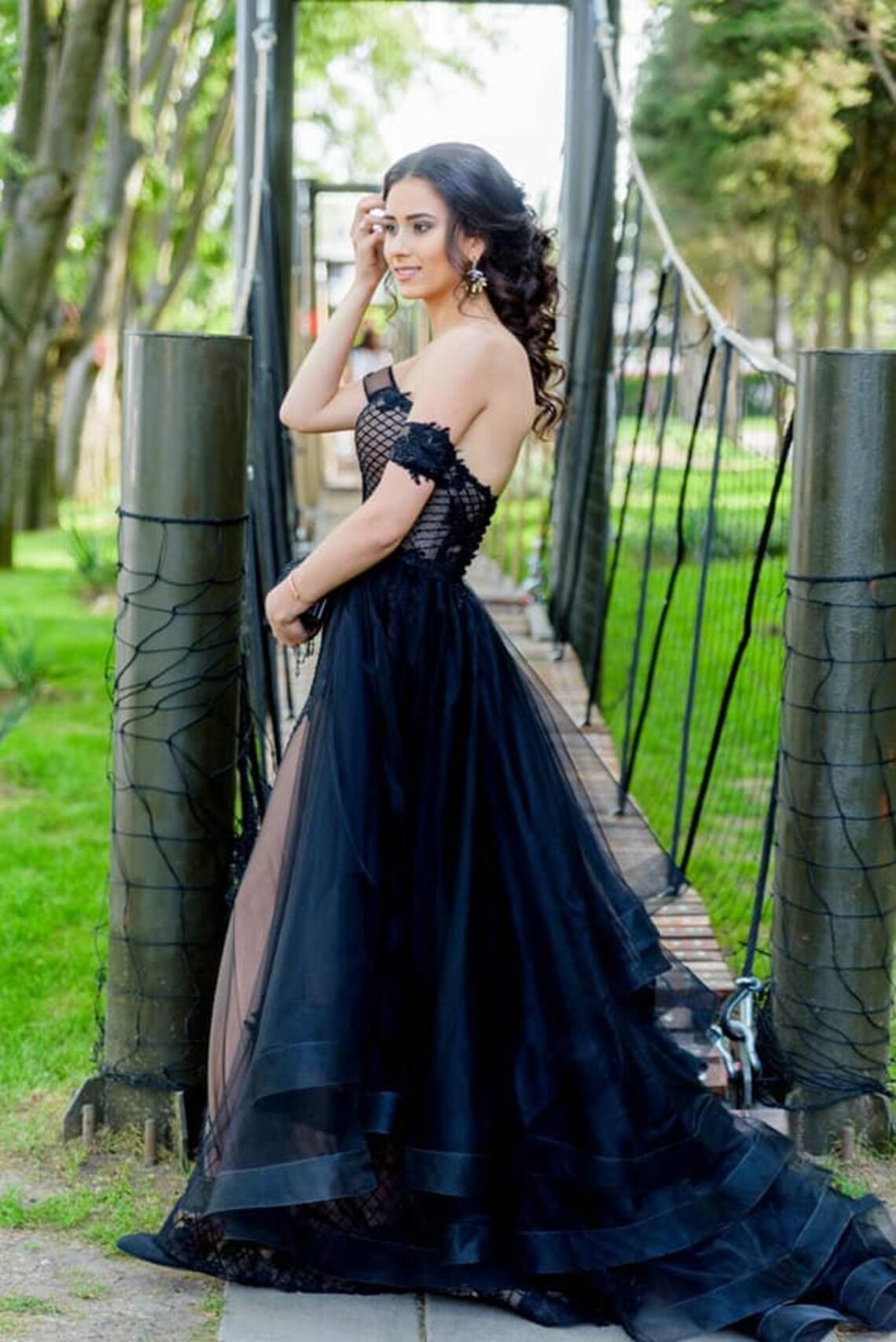 Black Lace wedding dress Gothic Unique Gown with train
