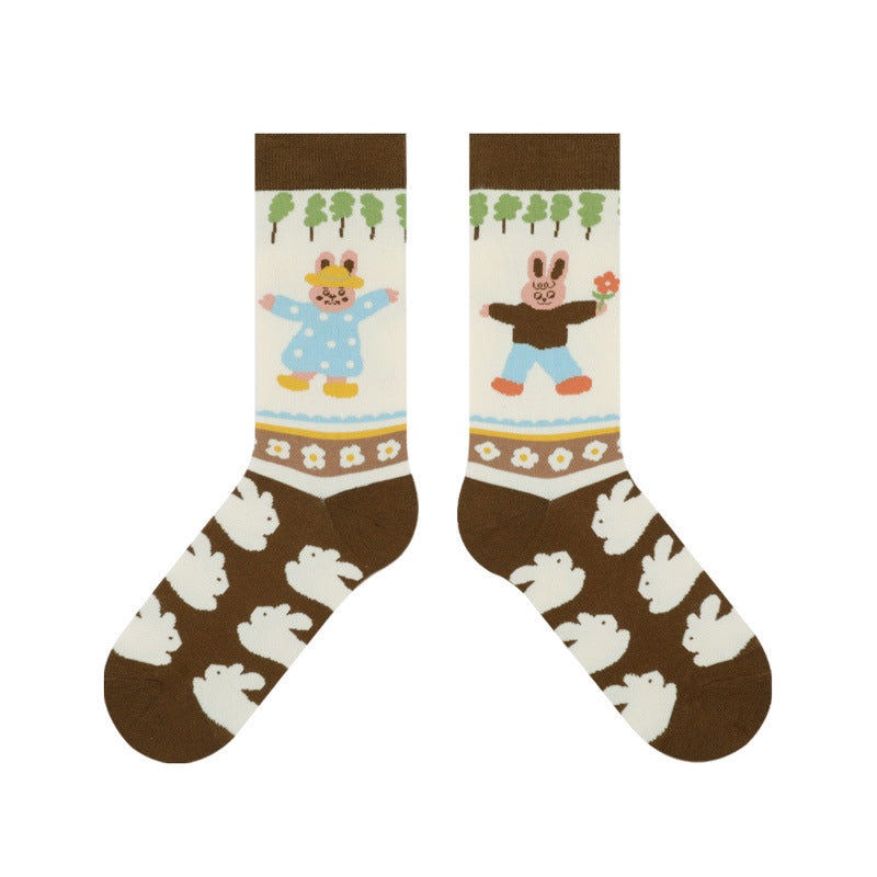 Plus Size Rabbit Series Quarter Socks(5 Pairs)