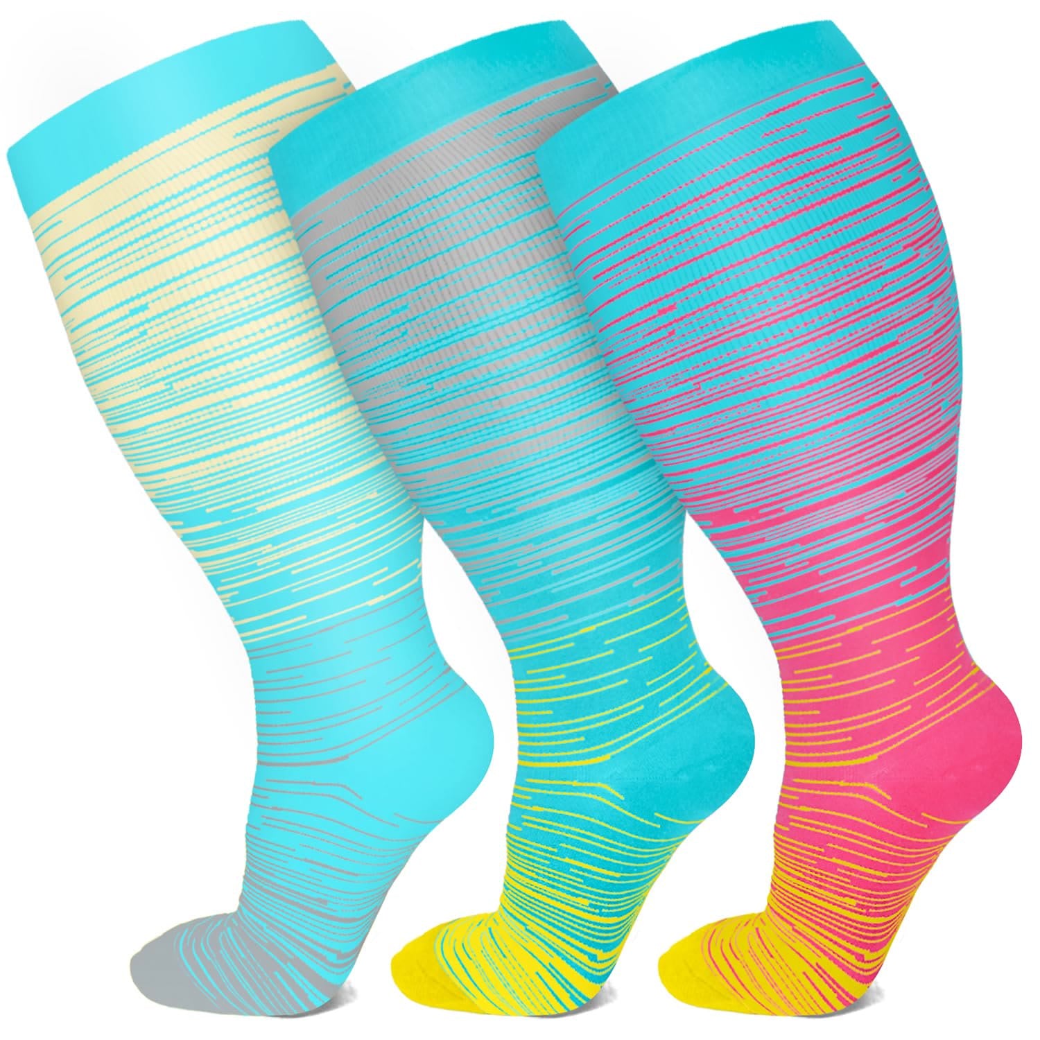 2XL-7XL Plus Size Bright Stripe Compression Socks