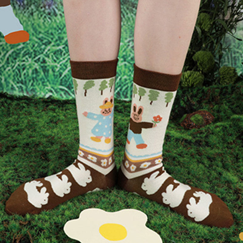 Plus Size Rabbit Series Quarter Socks(5 Pairs)