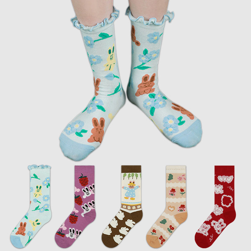 Plus Size Rabbit Series Quarter Socks(5 Pairs)