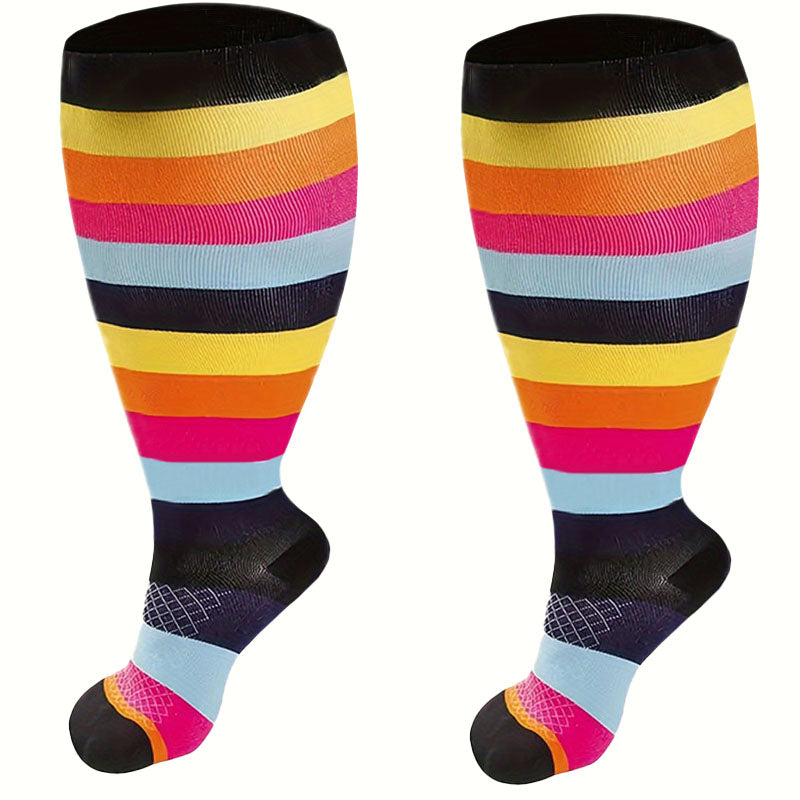 Plus Size Polka Dot Stripes Compression Socks(3 Pairs)
