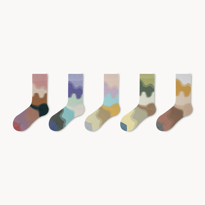 Plus Size Ripple Crew Socks(5 Pairs)